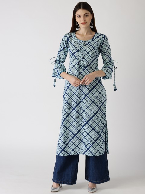 

Libas Women Blue Checked Straight Kurta
