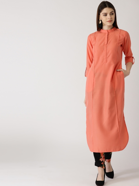 

Libas Women Coral Orange Solid Straight Kurta