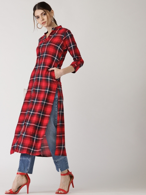

Libas Women Red & Black Checked Straight Kurta