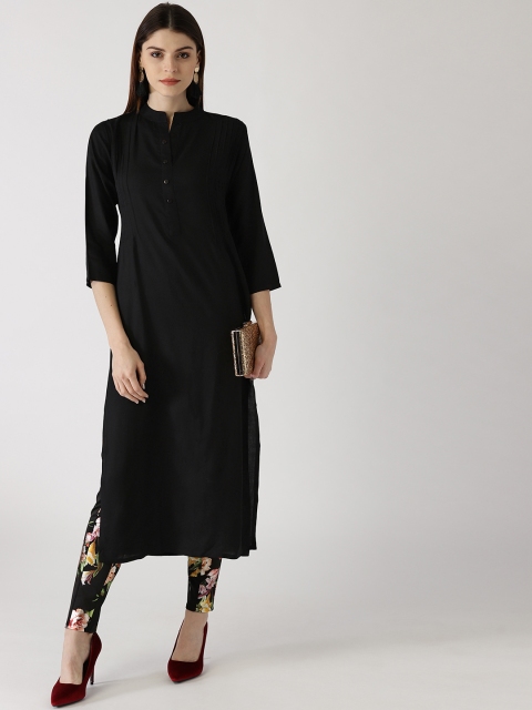 

Libas Women Black Solid Straight Kurta