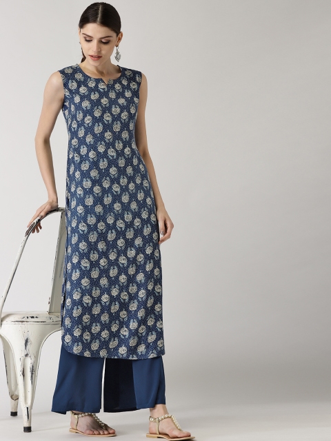 

Libas Women Navy Blue Printed Kurta with Palazzos