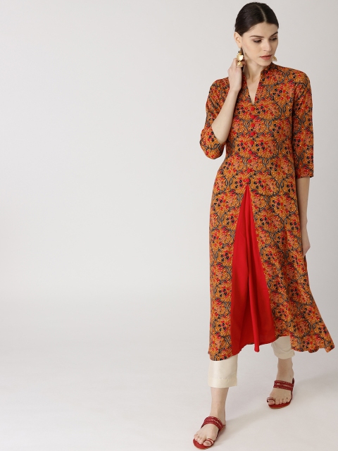 

Libas Women Rust Brown & Red Printed Layered A-Line Kurta