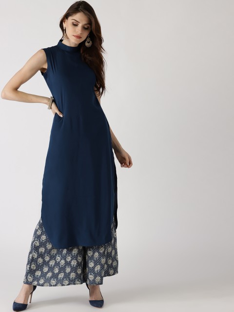 

Libas Women Navy Blue & Off-White Solid Kurta with Palazzos