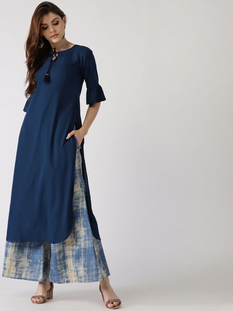 

Libas Women Navy Blue & Beige Solid Kurta with Palazzos