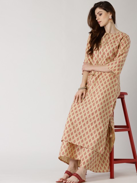 

Libas Women Beige & Red Printed Kurta with Palazzos