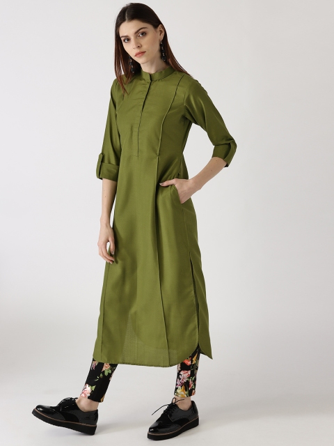 

Libas Women Olive Green Solid Straight Kurta
