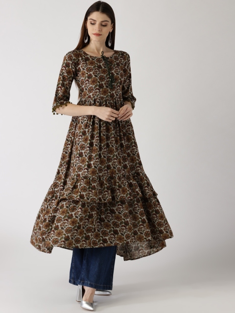 

Libas Women Grey & Brown Printed Tiered Anarkali Kurta