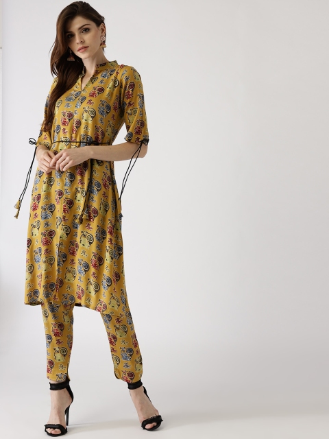 

Libas Women Mustard Yellow & Blue Printed Kurta with Trousers