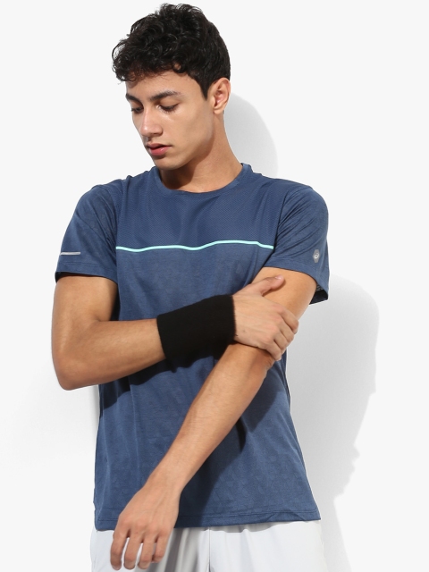 

ASICS Men Blue Solid Round Neck T-shirt