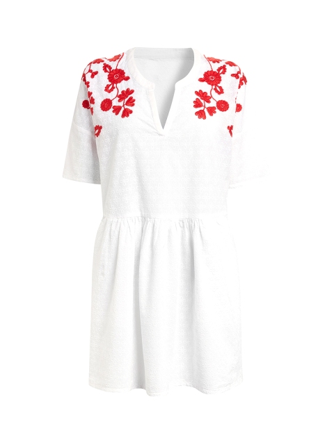 

next Women White Self Design Drop-Waist Dress