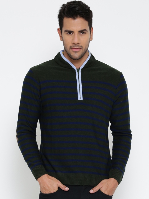 

Flying Machine Men Green & Blue Striped Sweater