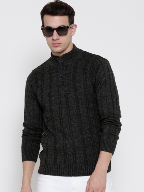 

Flying Machine Men Charcoal Grey Cable Knit Sweater