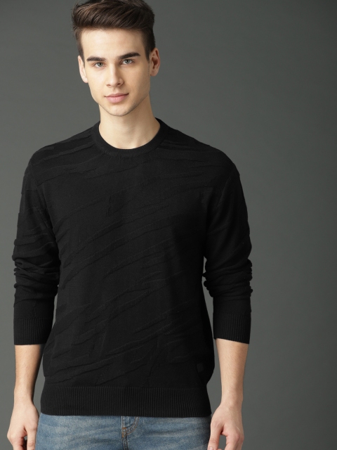 

Roadster Men Black Self Design Pullover