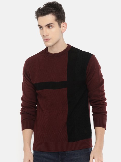 

Roadster Men Maroon Solid Pullover Sweater