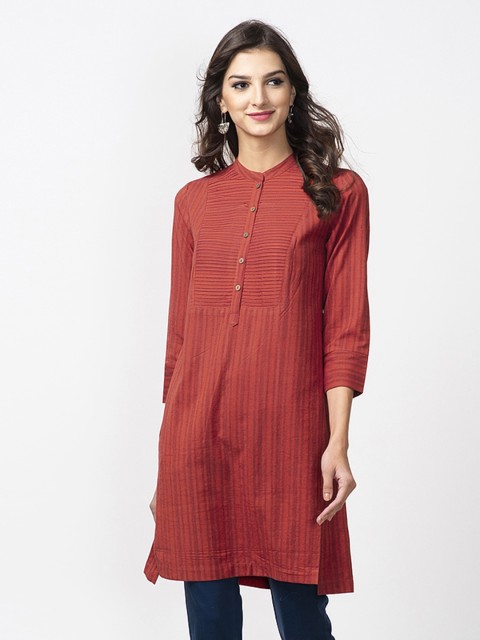 

Fabindia Rust Red Striped Tunic