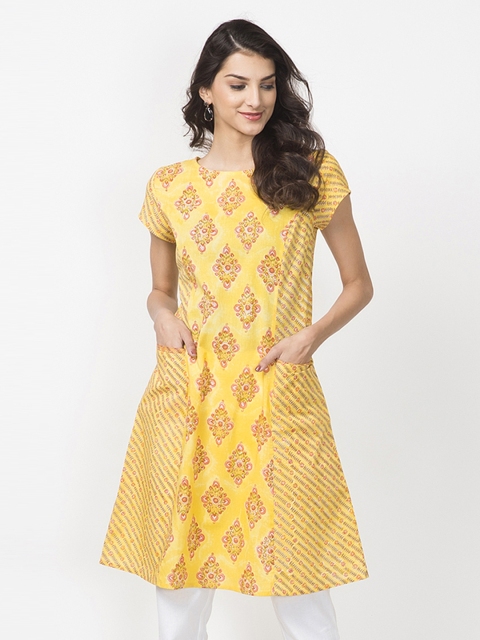 

Fabindia Yellow Printed Tunic