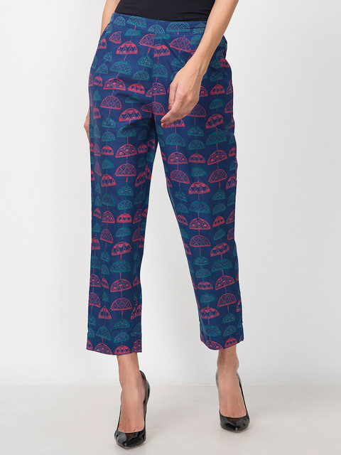

Fabindia Women Blue Regular Fit Printed Trousers