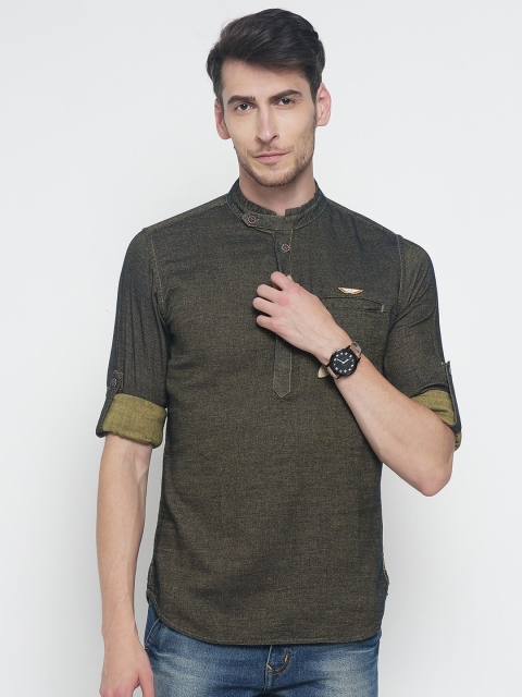 

The Indian Garage Co Men Olive Green Solid Straight Kurta