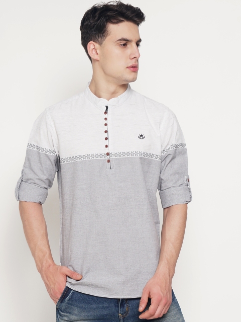

The Indian Garage Co Men Grey Colourblocked Straight Kurta