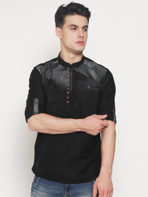 

The Indian Garage Co Men Black Yoke Design Straight Kurta