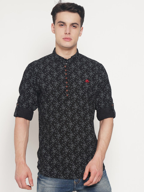 

The Indian Garage Co Men Black Printed Straight Kurta