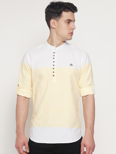 

The Indian Garage Co Men Yellow Checked Straight Kurta