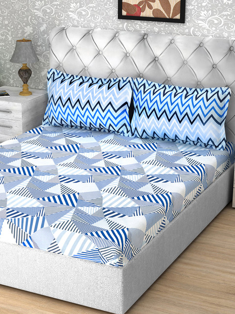 

Story@home Blue Geometric Flat 186TC Cotton 1 Double Bedsheet with 2 Pillow Covers