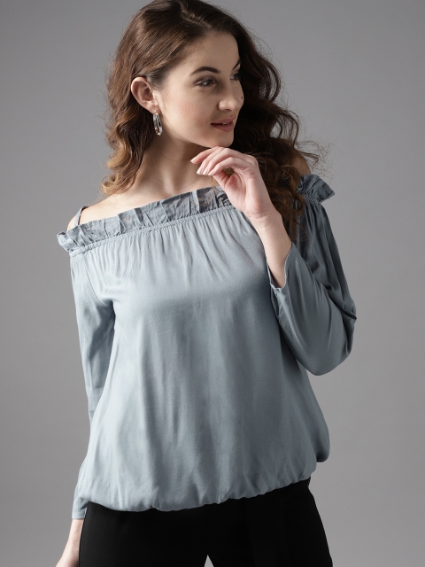 

HERE&NOW Women Grey Solid Bardot Top