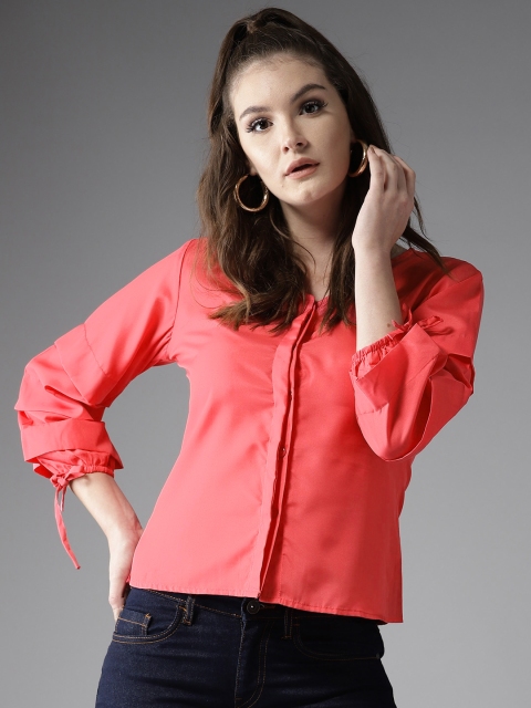 

HERE&NOW Women Coral Red Solid Regular Top