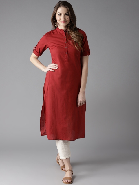 

HERE&NOW Women Maroon Solid Straight Kurta