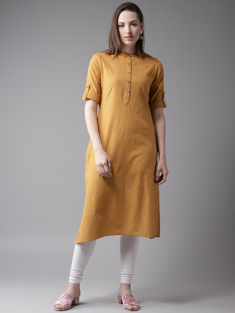

HERE&NOW Women Mustard Yellow Solid Straight Kurta