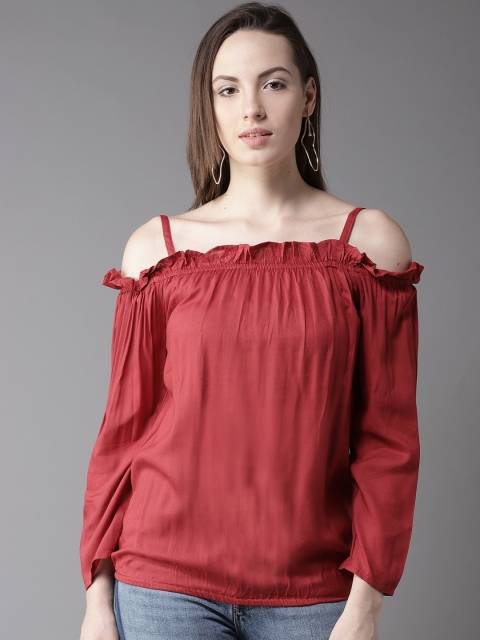 

HERE&NOW Women Red Solid Bardot Top