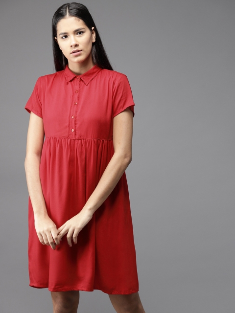 

HERE&NOW Women Red Solid Shirt Dress