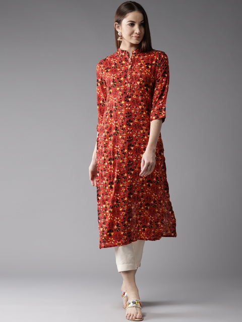 

HERE&NOW Women Red & Black Printed Straight Kurta