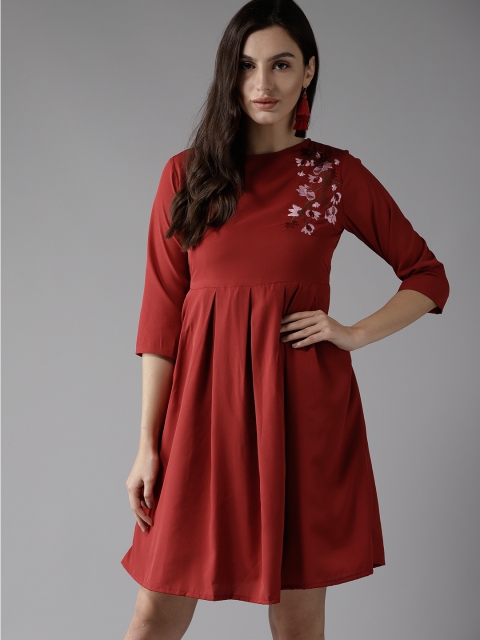 

HERE&NOW Women Red Solid A-Line Dress