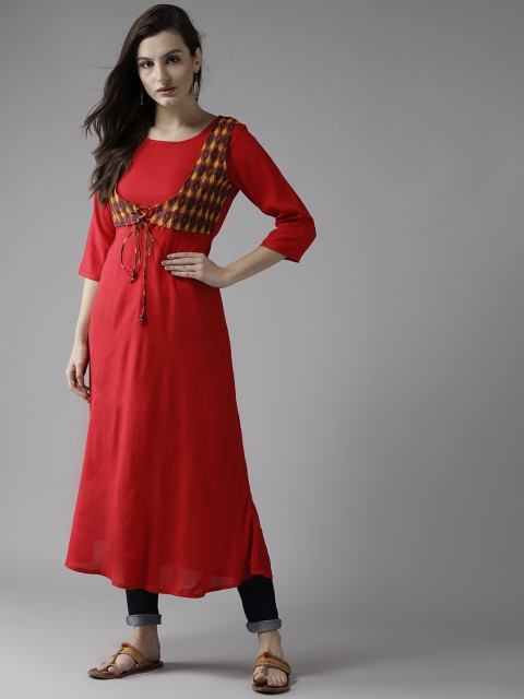 

HERE&NOW Women Red Solid A-Line Kurta