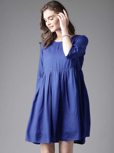 

HERE&NOW Women Blue Solid A-Line Dress