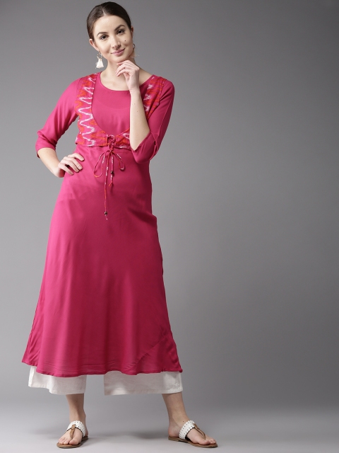 

HERE&NOW Women Pink Solid Layered A-Line Kurta