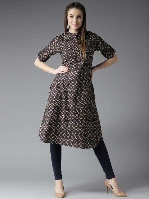 

HERE&NOW Women Coffee Brown & Beige Printed Straight Kurta