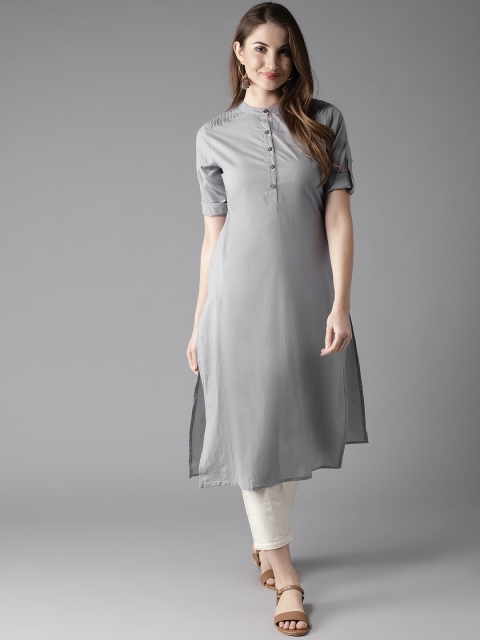 

HERE&NOW Women Grey Solid Straight Kurta