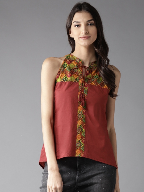 

HERE&NOW Women Maroon Solid High-Low Top
