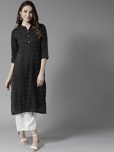 

HERE&NOW Women Black & White Printed Straight Kurta