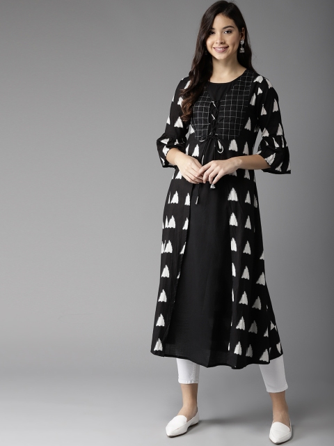 

HERE&NOW Women Black & White Printed Layered A-Line Kurta