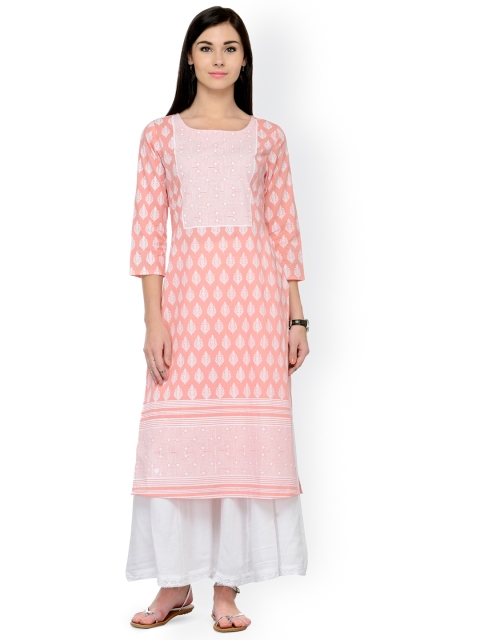 Varanga Women Pink & White Yoke Design Kurta with Palazzos