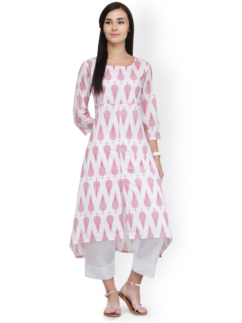 

Varanga Women White Printed Kurta with Trousers