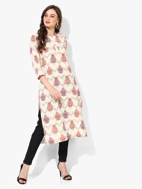 

Sangria Women Cream-Coloured Printed Straight Kurta