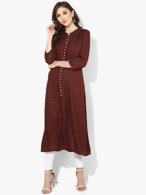 

Sangria Women Coffee Brown Solid Straight Kurta