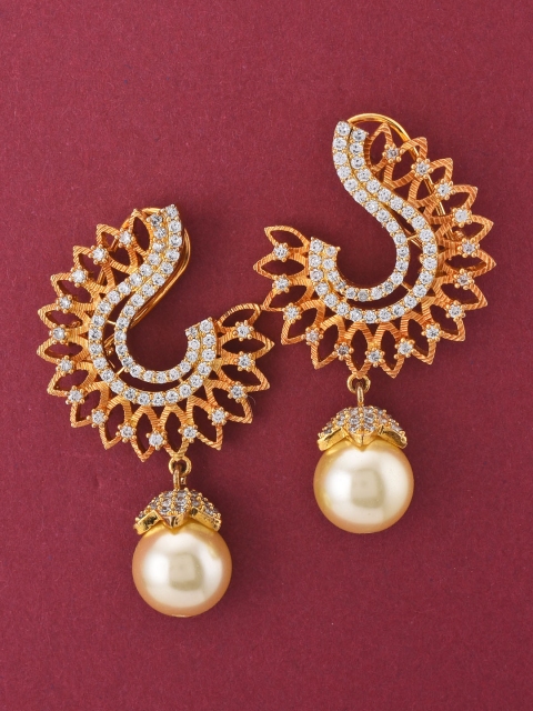 

Tistabene Gold-Toned & White Paisley Shaped Drop Earrings