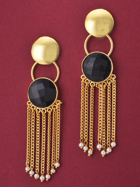 

Tistabene Gold-Toned & Black Circular Drop Earrings
