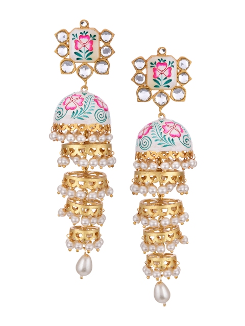 

Tistabene Gold-Plated & White Meenakari Dome Shaped Jhumkas